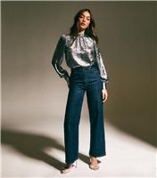 Women's Mid Grey Metallic High Neck Blouse New Look