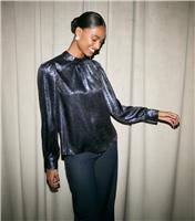 Women's Navy Metallic High Neck Blouse New Look