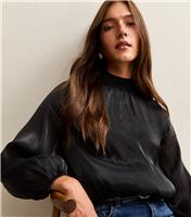 Women's Black High Neck Bubble Hem Blouse New Look
