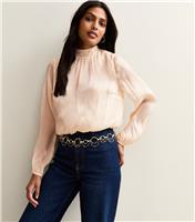 Women's Pale Pink Shimmer High Neck Bubble Hem Blouse New Look
