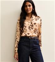 Women's Brown Satin Printed Long Sleeve Shirt New Look