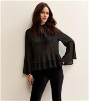 Women's Black Metallic Detail High Neck Blouse New Look