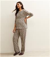 Women's Maternity Brown Leopard Print Top and Trousers Pyjama Set New Look