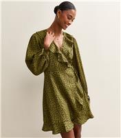 Women's Green Spot Wrap Mini Dress New Look