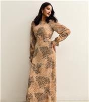 Women's Brown Animal Print Long Sleeve Chiffon Maxi Dress New Look