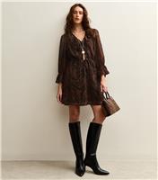 Women's Brown Animal Print Chiffon Mini Dress New Look