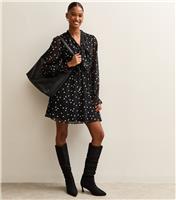 Women's Black Polka Dot Pussybow Mini Dress New Look
