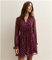 Women's Red Rose Print Chiffon Pussybow Neck Mini Dress New Look