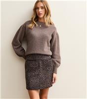 Women's Brown Brushed Leopard Print Mini Skirt New Look