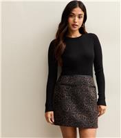 Women's Petite Brown Brushed Leopard Print Mini Skirt New Look