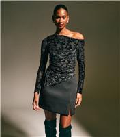 Women's Black Velvet Devore Long Sleeve Top New Look