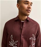 Men's Dark Brown Boxy Embroidered Overshirt Jacket New Look