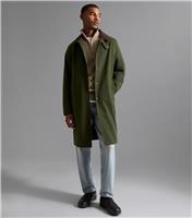 Men's Dark Khaki Regular Corduroy Collar Mac Coat New Look