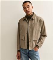 Men's Light Khaki Relaxed Corduroy Collar Mac Jacket New Look