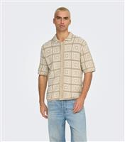 Men's Stone Crochet Knit Relaxed Shirt Only and Sons New Look