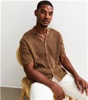 Men's Light Brown Crochet Knit Short Sleeve Shirt Only and Sons New Look
