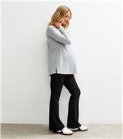 Women's Maternity Black Ribbed Flared Leggings New Look