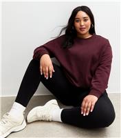 Women's Plus Size Dark Burgundy Crew Neck Sweatshirt Curves New Look