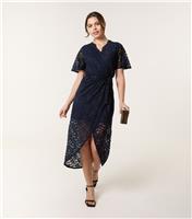 Women's Navy Lace Wrap Midi Dress Blue Vanilla New Look
