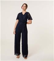 Women's Navy Lace Wrapover Jumpsuit Blue Vanilla New Look