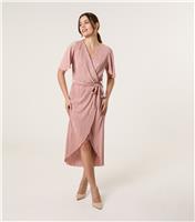 Women's Pink Textured Wrap Midi Dress Blue Vanilla New Look