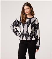 Women's Black Argyle Pattern Jumper Blue Vanilla New Look