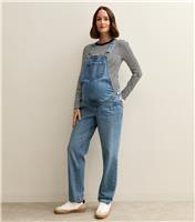 Women's Maternity Blue Wash Denim Dungarees New Look