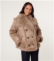 Women's Camel Reversible Faux Fur Coat Blue Vanilla New Look