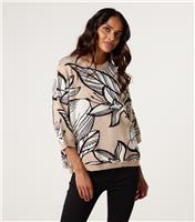 Women's Oatmeal Flower Pattern Oversized Crop Sleeve Jumper Blue Vanilla New Look