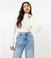 Women's Off White Ribbed Cropped Jumper Pink Vanilla New Look