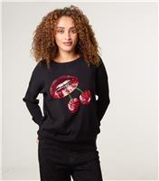 Women's Black Sequin Cherry Lips Jumper Blue Vanilla New Look