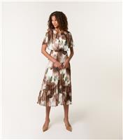 Women's Dark Brown Floral Print Pleated Midi Dress Blue Vanilla New Look