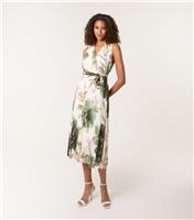 Women's Dark Khaki Floral Print Chiffon Dress Blue Vanilla New Look