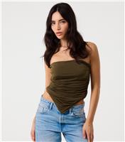 Women's Khaki Ruched Bandeau Top Pink Vanilla New Look