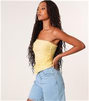 Women's Light Yellow Ruched Side Bandeau Top Pink Vanilla New Look