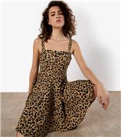 Women's Stone Leopard Print Skater Mini Dress Apricot New Look
