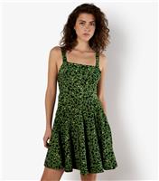 Women's Green Leopard Print Square Neck Mini Dress Apricot New Look