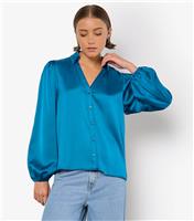 Women's Blue Balloon Sleeve Satin Shirt Apricot New Look