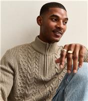 Men's Mink Regular Cable Knit Quarter Zip Jumper New Look