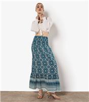 Women's Blue Kaleidoscope Border Print Skirt Apricot New Look