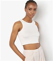 Women's White Racer Back Knitted Crop Top Apricot New Look