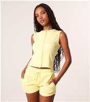 Women's Light Yellow Ribbed Sleeveless Shorts Set Pink Vanilla New Look