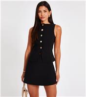 Women's Black Textured Button Front Waistcoat Quiz New Look