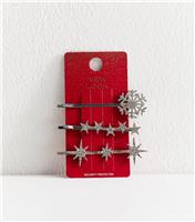 Pack Of 3 Silver Tone Snowflake Hair Slides New Look
