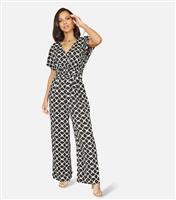 Women's Black Geometric Print Wrap Jumpsuit Yumi New Look