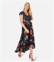 Women's Navy Floral Print Wrap Front Dress Yumi New Look