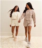 Women's Mink Microfibre Heart Pattern Jumper and Shorts Pyjama Set New Look