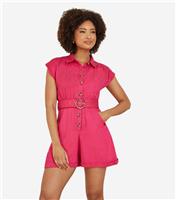 Women's Pink Belted Twill Playsuit Yumi New Look