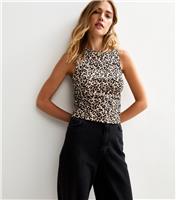 Women's Brown Leopard Print Ruched Waist Tank Top New Look