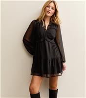 Women's Black Dobby Frill Mini Dress New Look